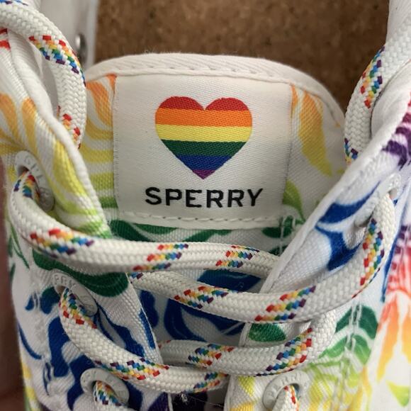 Sperry Sneakers Mens Size 12 Striper II CVO PRIDE White RAINBOW STS24309 LGBTQ - Picture 9 of 11